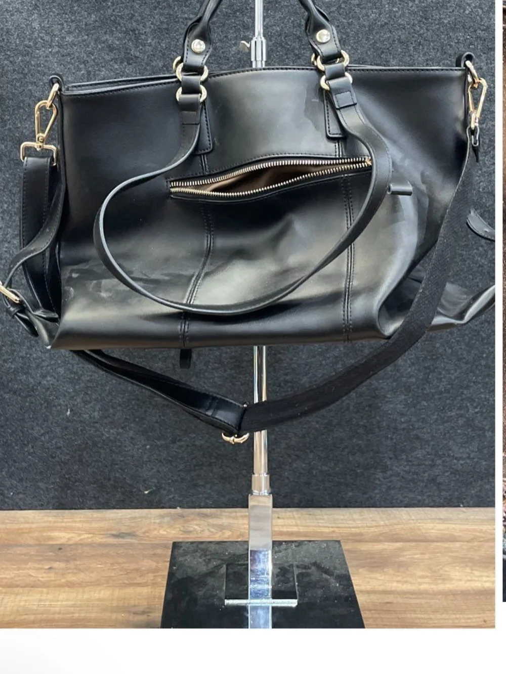 Kattee Black Leather Large Satchel Tote BagLarge